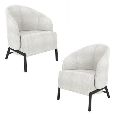 Imagem de Kit 2 Poltronas Decorativa Sala De Estar Kenya Pés Em Ferro Bouclê Preto/cinza G33 - Gran Belo