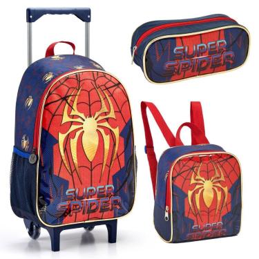 Imagem de Kit Mochila Rodinha Lancheira Estojo Duplo Homem Aranha Super Spider Man Seanite-Masculino