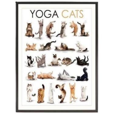 Imagem de Quadro Decorativo Yoga Cats 24X18Cm - Madeira Preta - Quadros On-Line