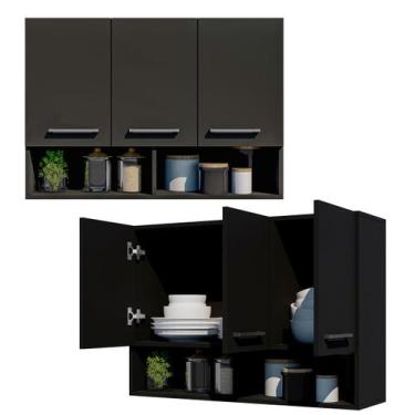 Imagem de Kit 2 Armários Cozinha 3 Portas com Nicho Modular Compacto Móveis Bona
