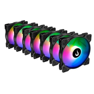 Imagem de Kit 7 Fans Rise Mode X Led Rainbow 120mm Preto - RM-XLD-RBW-7