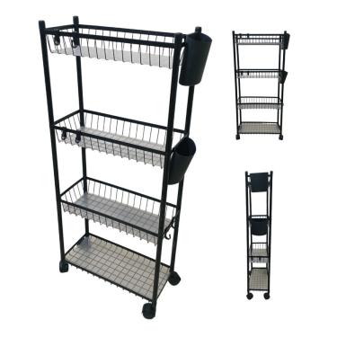 Imagem de Carrinho 4 Prateleira Organizador Multiuso Cozinha Tempero Mantimentos Lavanderia Banheiro Ganchos E Escorredor Higiene
