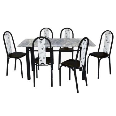 Imagem de Conjunto De Mesa Michelly Com 06 Cadeiras 150x75cm Moura Preto Com Branco Floral