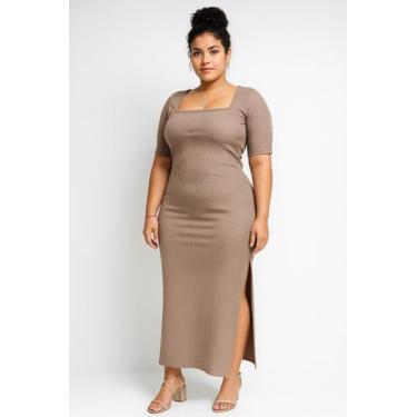 Imagem de Vestido Longo Canelado com Fenda Lateral Feminino Tamanho Único e Plus