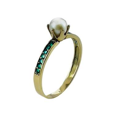 Imagem de Anel em Ouro 18k com Pérola e Esmeraldas - Joia Exclusiva - Justino Ri