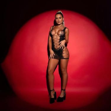 Imagem de Vestido Curto Arrastão - Tam. Único  Exclusiva Lingerie