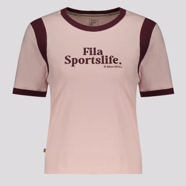 Imagem de Camiseta Fila Ribbed Letter Retrô Feminina Rosa-Feminino
