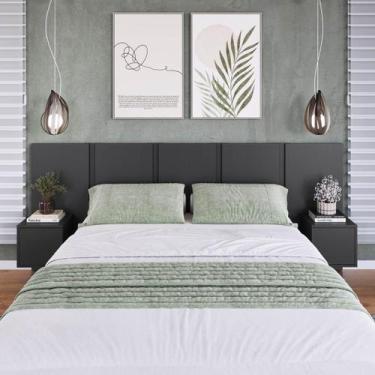 Imagem de Cabeceira para Cama de Casal com Mesas de Cabeceira Zurique Grafite - 