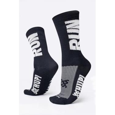 Imagem de Meia para Corrida Hupi RUN Preto 1 Par Cano Médio, Cor: Preto/Branco, Tamanho: LT para pés menores 34-38