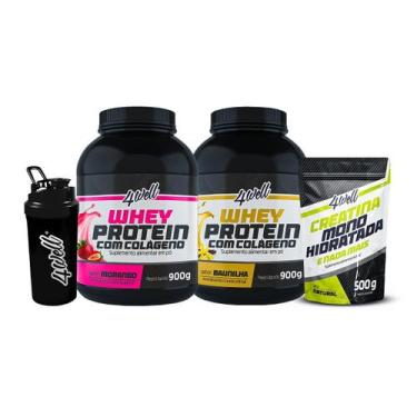 Imagem de Combo 2x Whey Protein - Sabor Morango e Baunilha 900g + Creatina 500g 