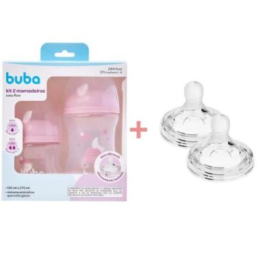 Imagem de Kit mamadeira nuvem rosa 120ml e 270ml + 2 bico fluxo 3 buba