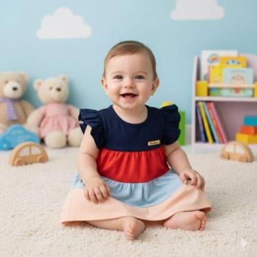 Imagem de Vestido Bebê Colorido Charme Infantil Mesversário Festa Baby-Feminino