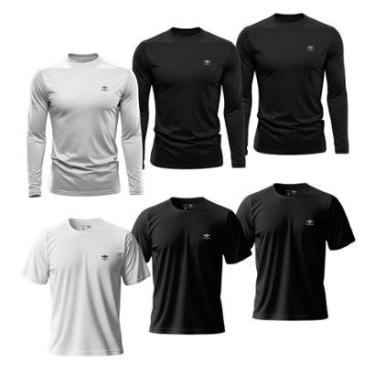 Imagem de Kit Masculino 3 Camisetas Dry Manga Longa e 3 Manga Curta Academia Verão Proteção UV Básicas-Masculino
