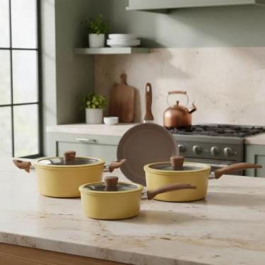 Imagem de Jogo de Panelas Cerâmica Diamond 4 Peças  Antiaderente Gás e Indução -