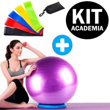 Imagem de Kit Fisioterapia Reabilitação Bola Suíça Pilates Yoga + Faixas Elásticas Mini Band 5 un...