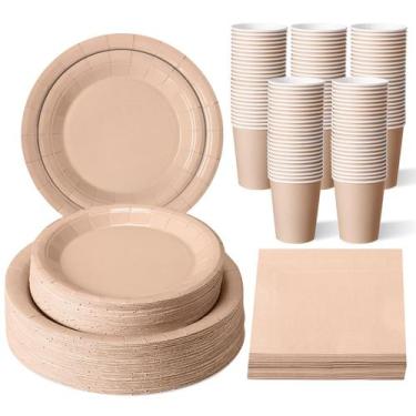 Imagem de Conjunto de pratos de papel descartáveis Tioncy, copos e guardanapos, 