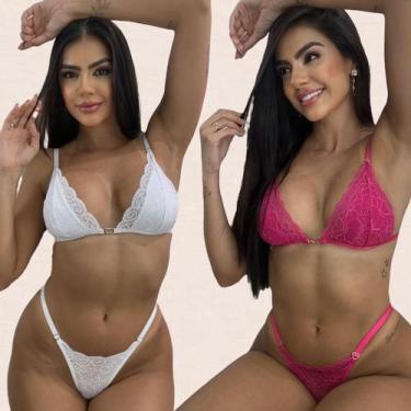 Imagem de Kit 2 Conjuntos Lingerie Sem Bojo Sarah Tamanho:MCor:Branco Pink - Lik