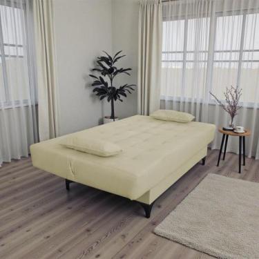 Imagem de Sofá Bicama Casal 2 Lugares Lais Suede 1,80m Bege - Horizonte Móveis