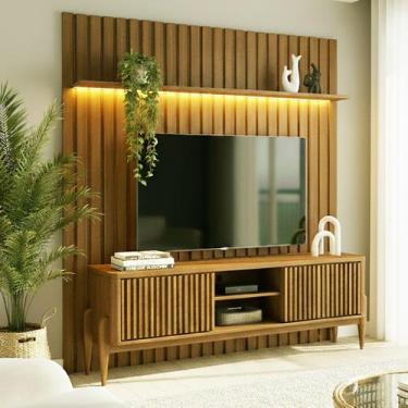 Imagem de Rack com Painel Ripado com LED MDF 177cmx218cm London Tvs 70 + Sereno 