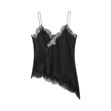 Imagem de Camisola Sexy Assimétrica De Renda Para Mulheres, Sem Mangas, Ombros D