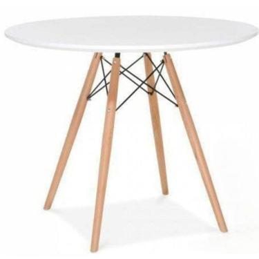 Imagem de Mesa de Jantar Redondo 90cm Eiffel Charles Eames Wood Tampo MDF Branco