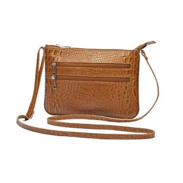 Imagem de Bolsa Transversal Feminina Pequena Couro Legítimo Madamix, Caramelo