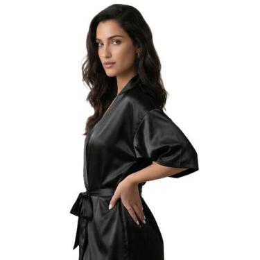 Imagem de Robe Hobby Roupão Preto Curto Noiva Feminino - CARVALHO CONFECÇÕES, M