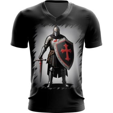 Imagem de Camiseta Gola V Templário Medieval Cruzadas 5 - Kasubeck Store, INF 10