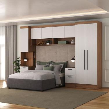 Imagem de Quarto Completo Viena 7 Portas 6 Gavetas 5 Peças Espresso Móveis Nogal/Branco
