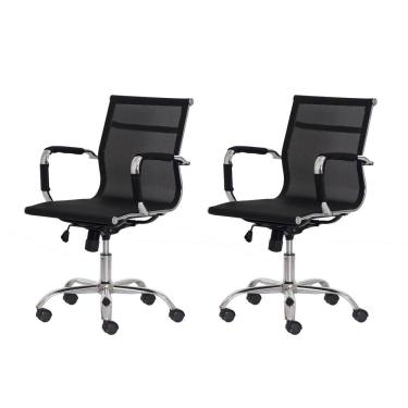 Imagem de Kit 2 Cadeiras Escritório Mesh Diretor Preta Base Giratória Cromada Altura Ajustável