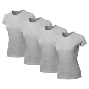 Imagem de Kit 4 Blusas Feminina Camiseta Lisa Básica Algodão Baby Look-Feminino