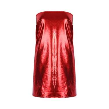 Imagem de Vestido Curto Feminino Sexy De Cor Sólida Em material sintético PU Sem