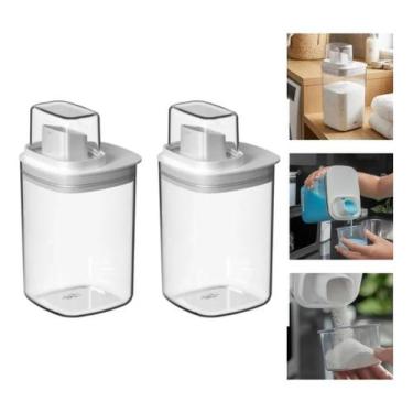 Imagem de Kit 3 Dispenser Porta Sabão Liquido Amaciante 1l Lavandeira Branco - O