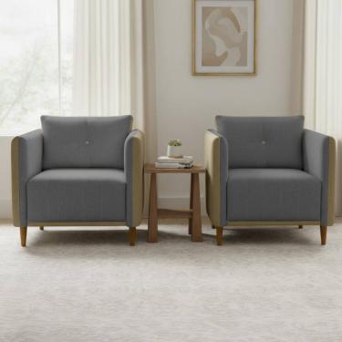 Imagem de Kit 2 Poltronas Decorativa Para Sala Recepção Consultório Aviv Luxo Corino e Linho
