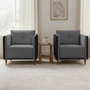 Imagem de Kit 2 Poltronas Decorativa Para Sala Recepção Consultório Aviv Luxo Corino e Linho