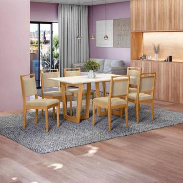 Imagem de Conjunto Sala de Jantar Lina em Madeira Maciça 6 Cadeiras Boucle Bege 