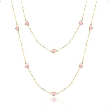 Imagem de Colar Ouro 18k Pedras 5mm Corações De Zircônias - 50cm - Paulistana Jo
