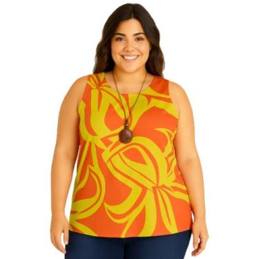Imagem de Blusa Regata Feminina Plus Size, Estampadas - Moda GG, Laranja, 50