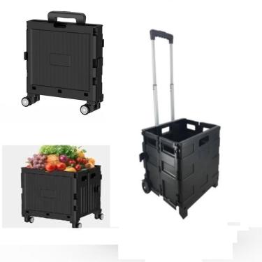 Imagem de Carrinho de Compras Dobrável Multiuso 45L 35kg Transporte com Tampa Barra Ajustável e Rodas com Freio