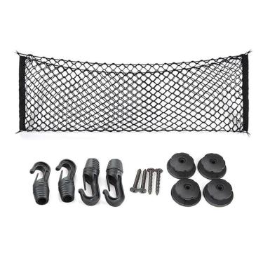 Imagem de Rede Elástica para Porta-Malas Organizador de Bagageiro para Carro e Moto com 6 Ganchos Preto Kangur