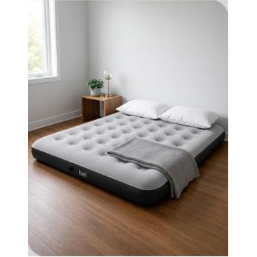 Imagem de Colchão Inflável Casal Cinza Aveludado 193cm x 137cm Camping Viagem Co