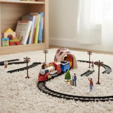 Imagem de Super Locomotiva C/ Tunel Farol Luz Trem Elétrico PistaBR - Braskit