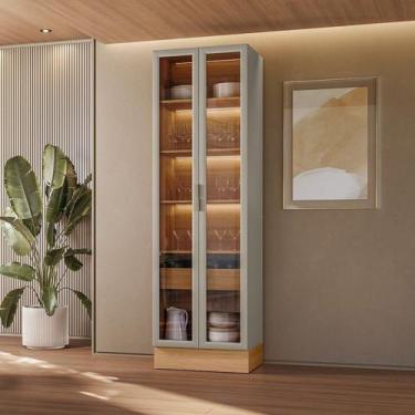 Imagem de Cristaleira 2 Portas 1 Gaveta com LED Allure Marrom/Jequitibá/Gris Fos