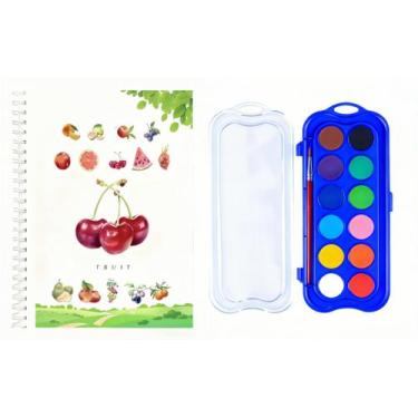 Imagem de Kit de pintura com caderno de aquarela, 12 cores, com pincel - Marca P
