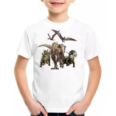 Imagem de Camiseta infantil dinossauros T-Rex Triceratops Estegossauro