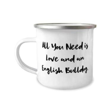 Imagem de Caneca exclusiva para acampamento Bulldog inglês de 355 ml, tudo o que você precisa é amor e um buldogue inglês, inspire presentes para amantes de animais de estimação,