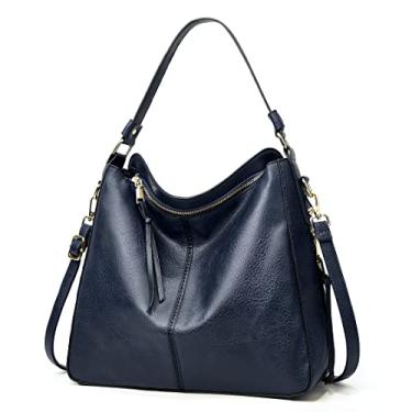 Imagem de JXGSGOGO Bolsas de Ombro Hobo Femininas Bolsa de Ombro Grande Macio Couro PU, Azul escuro, One_Size, Clássico
