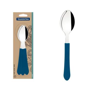 Imagem de Conjunto de Colheres de Mesa Tramontina Leme com Lâminas em Aço Inox e Cabos de Polipropileno Azul Oceano 3 peças Tramontina