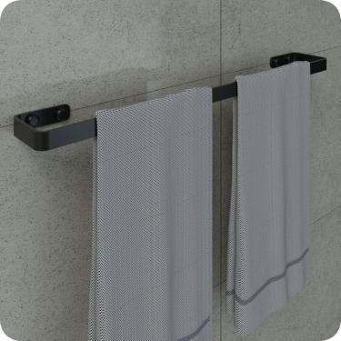 Imagem de Porta Toalha De Banho Para Banheiro Preto Fosco Plus