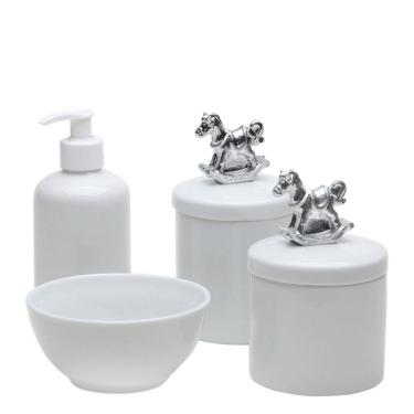 Imagem de Potes, Molhadeira e Porta Álcool Gel Cavalinho Prata Bebê